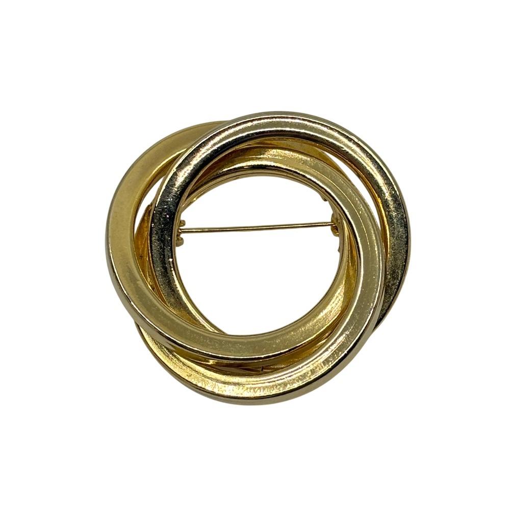 Vintage Gold Tone Interlocking Triple‎ Hoop Circle Brooch Pin Minimalist Knot